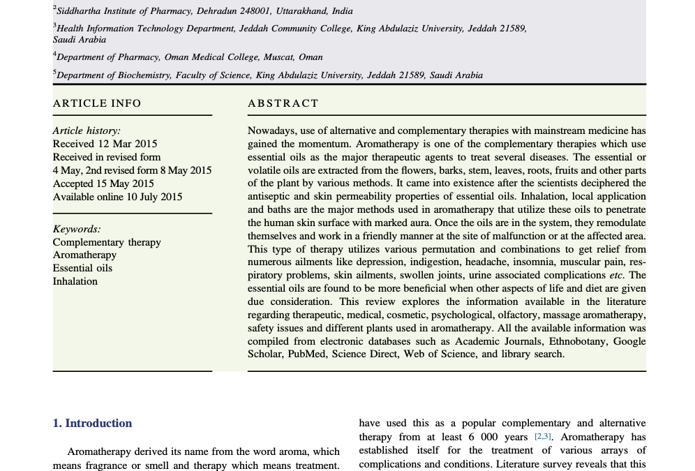 Aromatherapy – a systematic review 2015