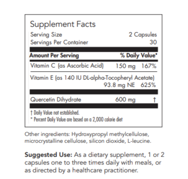 High quality quercetin, derived from a non-citrus plant source, stabilized with additional antioxidants by Allergy Research